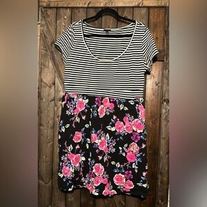 Torrid Black and White Stripe and Floral Dress Size 2